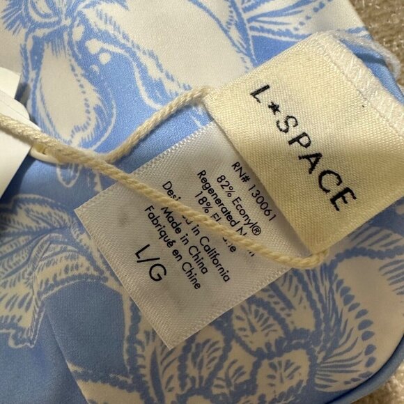 L*SPACE Womens Size L Eco Chic Econy Avery Blue Floral Print Wrap Bikini Top NWT - Picture 9 of 9